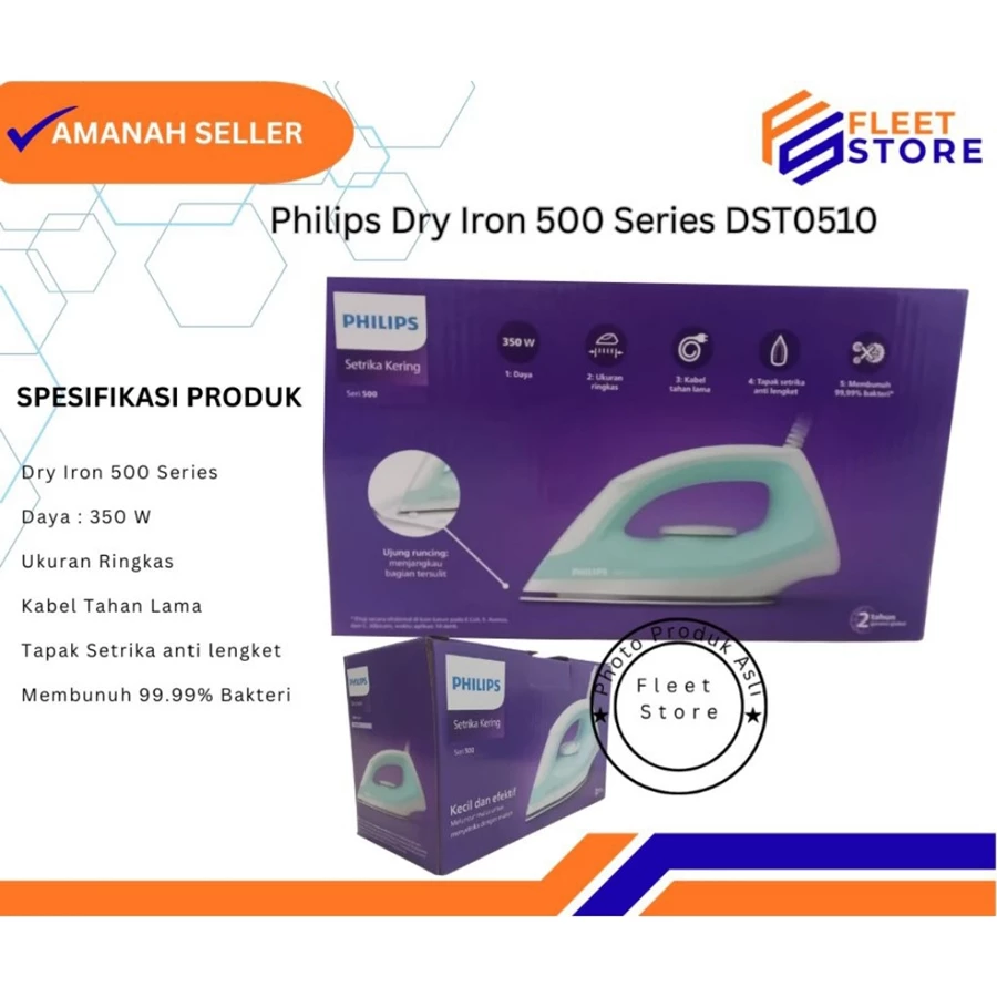 Setrika kering Philips seri 500 DST0510/70
