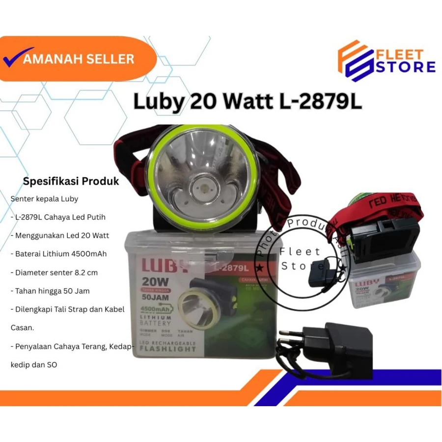 Senter Kepala Luby 20 Watt cahaya putih dan kuning, cocok aktivitas malam