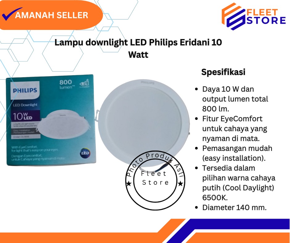 Lampu downlight LED Philips Eridani DL190B 10 Watt warna kuning